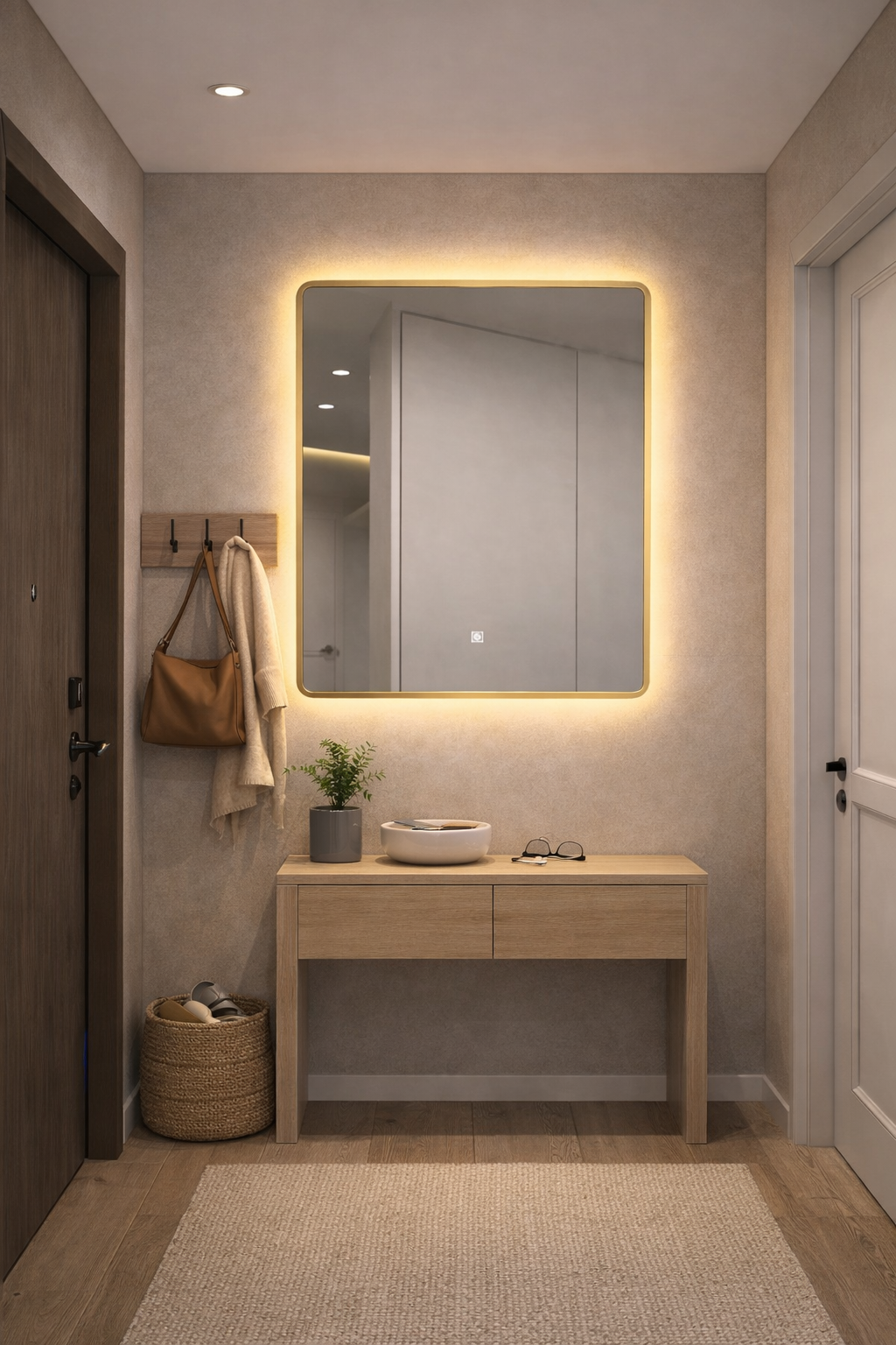 مرآة LED مستطيله ب إطار ذهبي بإضاءة ذكية قابلة للتحكم - 3 ألوان