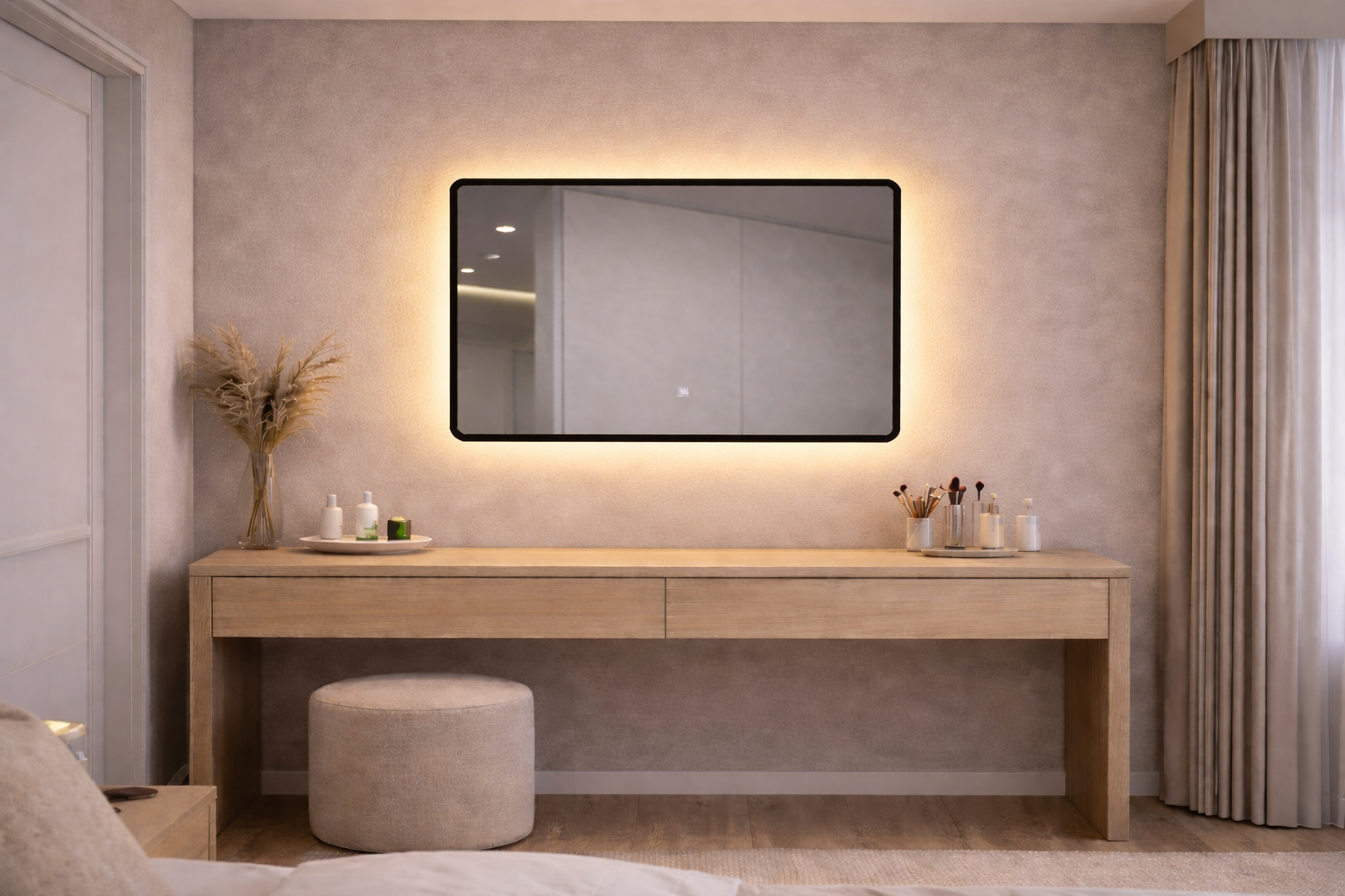مرآة LED فاخرة بإضاءة ذكية قابلة للتحكم - إطار أسود - 3 ألوان