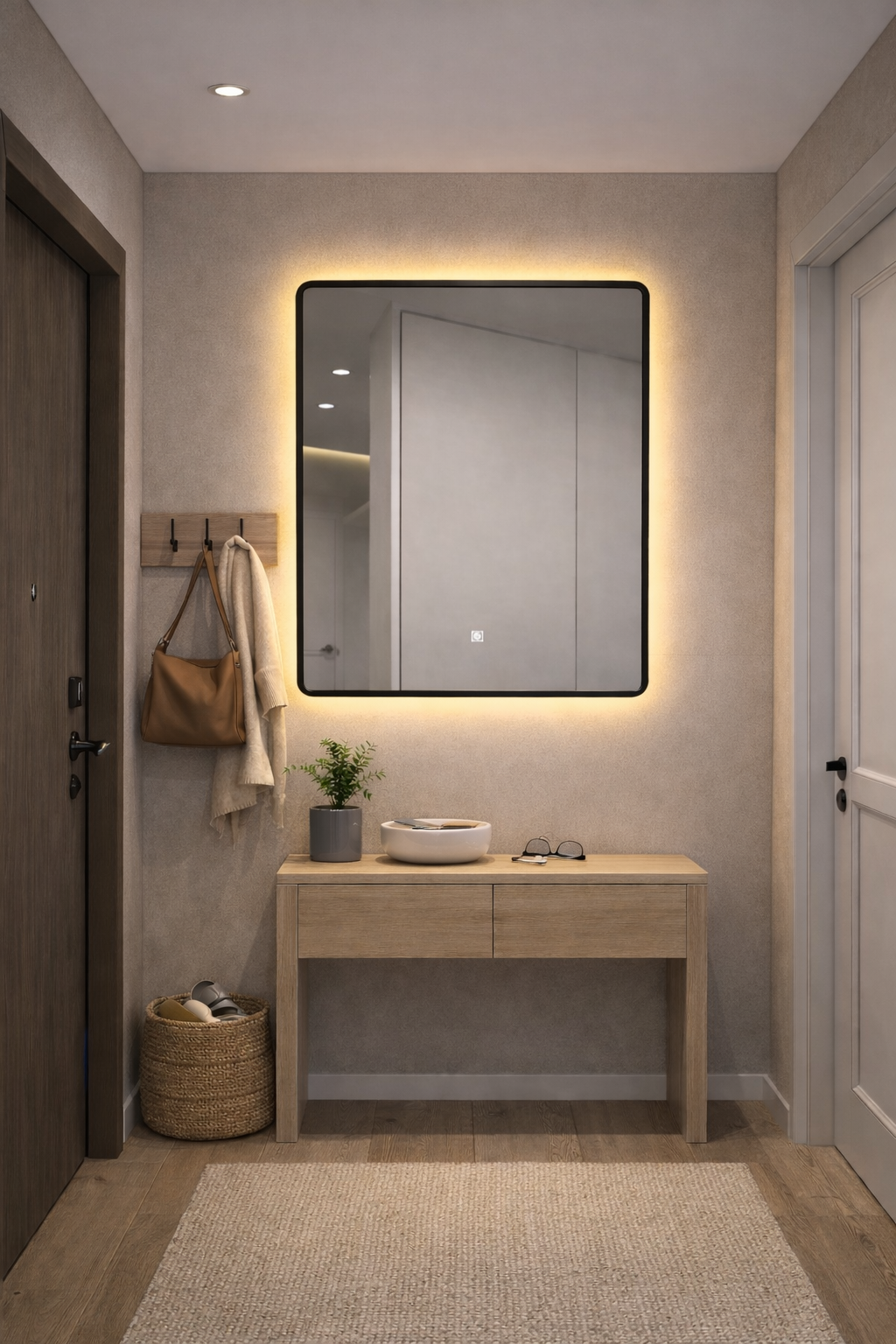 مرآة LED فاخرة بإضاءة ذكية قابلة للتحكم - إطار أسود - 3 ألوان