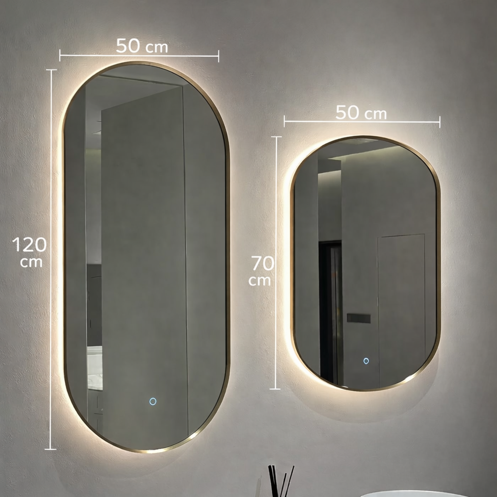 مرآة حائط مضيئة بإطار ذهبي