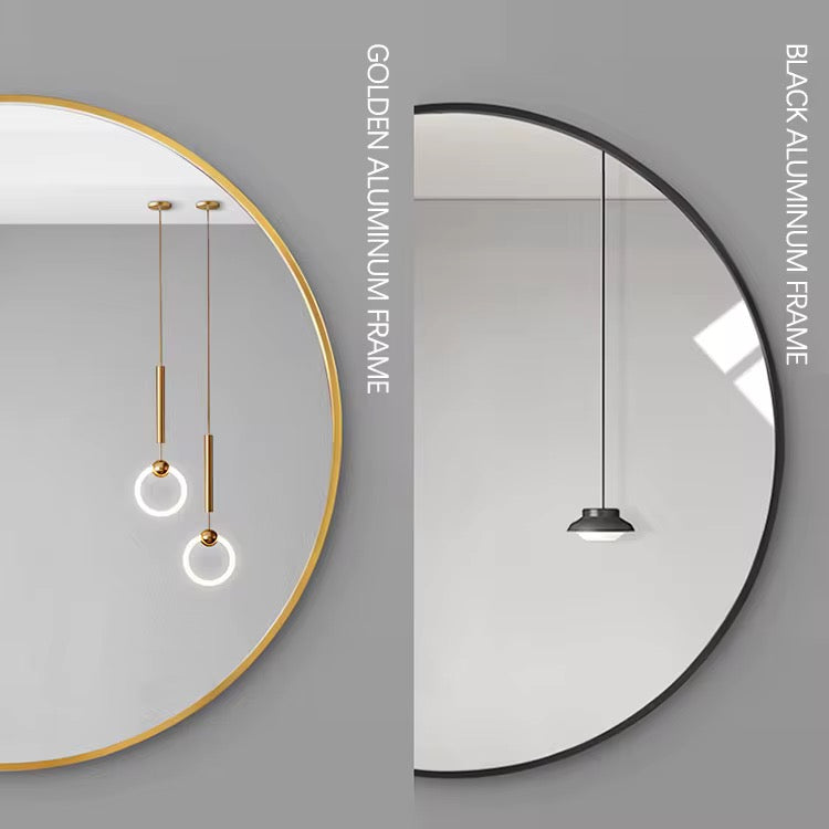 مرآة دائرية مضيئة بإطار أسود مع تحكم باللمس