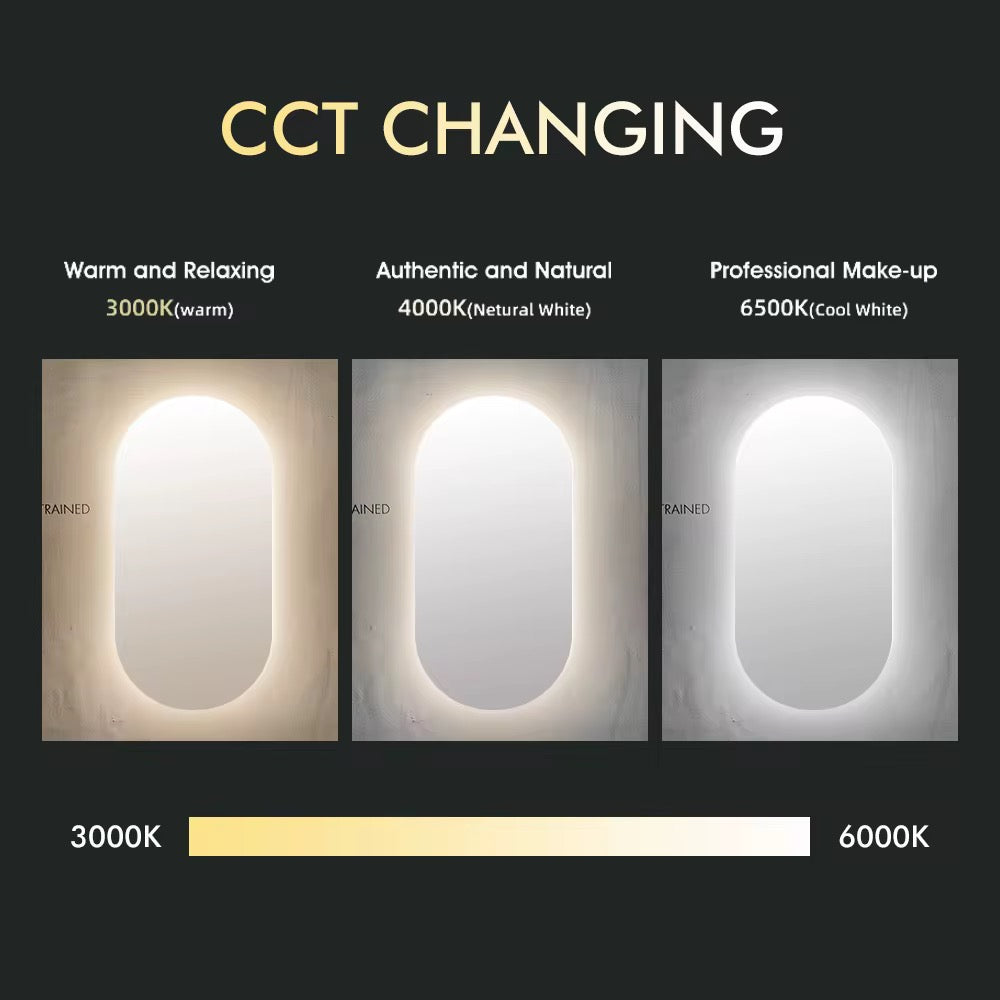 مرآة LED فاخرة بإطار فضي - إضاءة ذكية قابلة للتحكم - 3 ألوان