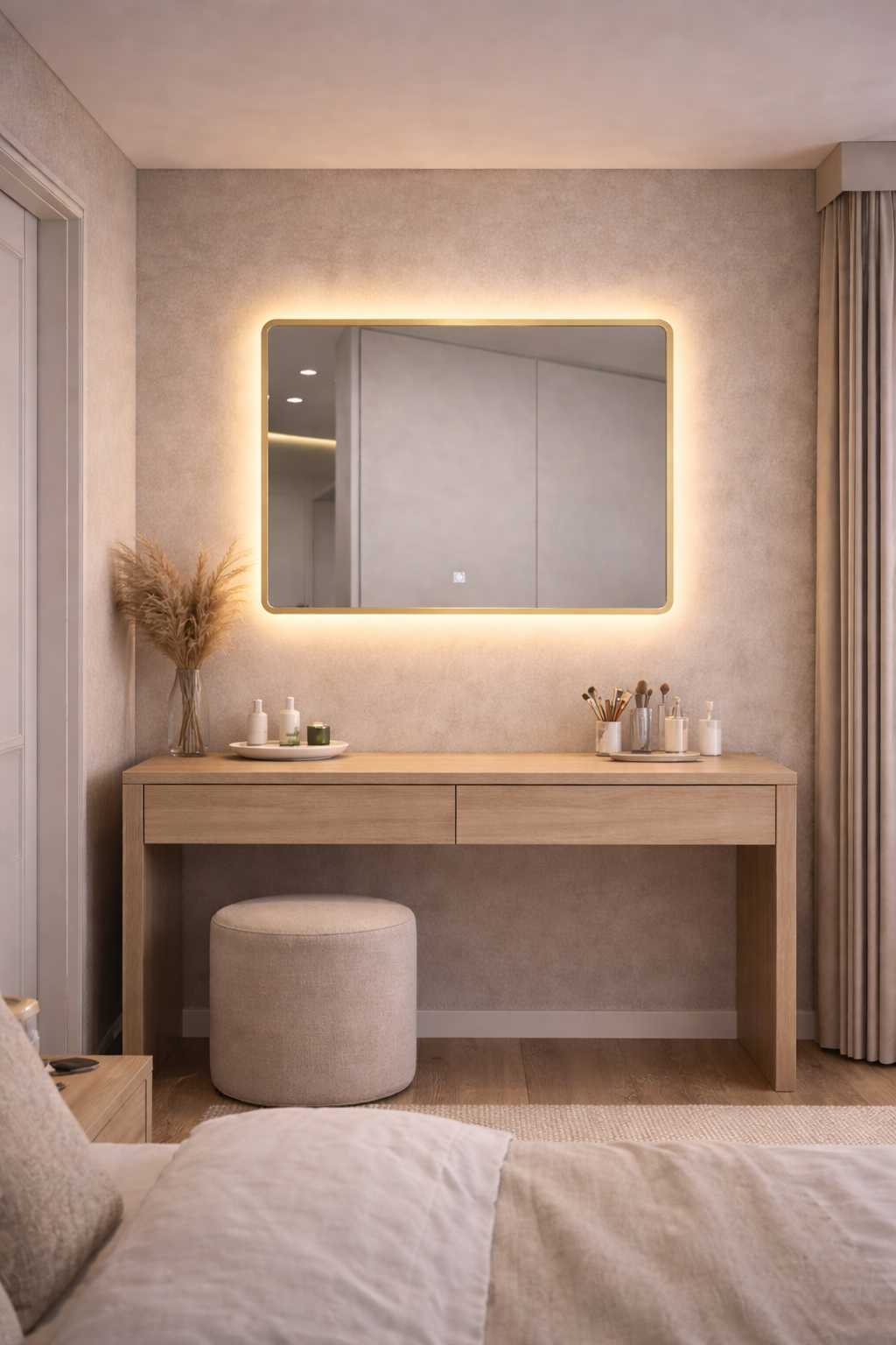 مرآة LED مستطيله ب إطار ذهبي بإضاءة ذكية قابلة للتحكم - 3 ألوان