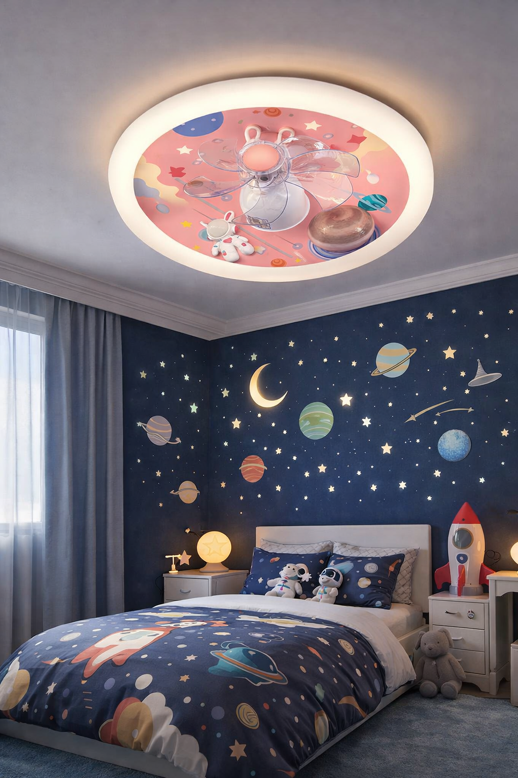 ثريا سقف ريش أطفال كرتوني مع مروحة - فانوس 50 سم