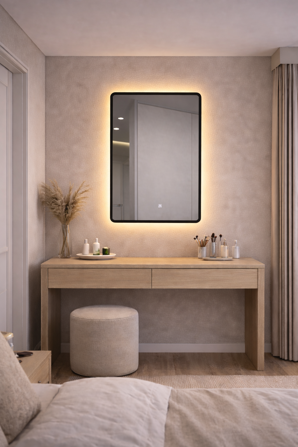 مرآة LED فاخرة بإضاءة ذكية قابلة للتحكم - إطار أسود - 3 ألوان