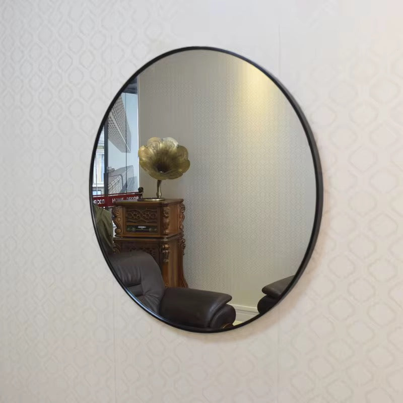 مرآة دائرية مضيئة بإطار أسود مع تحكم باللمس