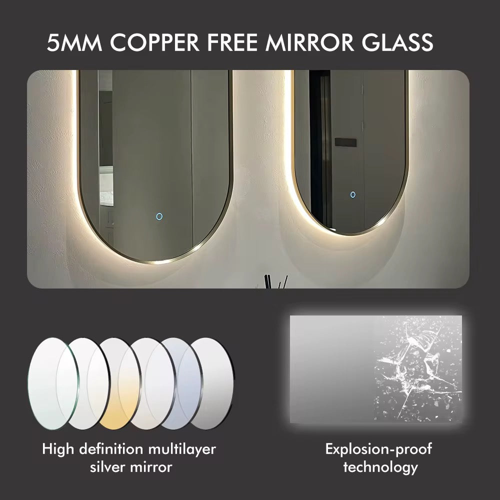 مرآة حائط مضيئة بإطار ذهبي