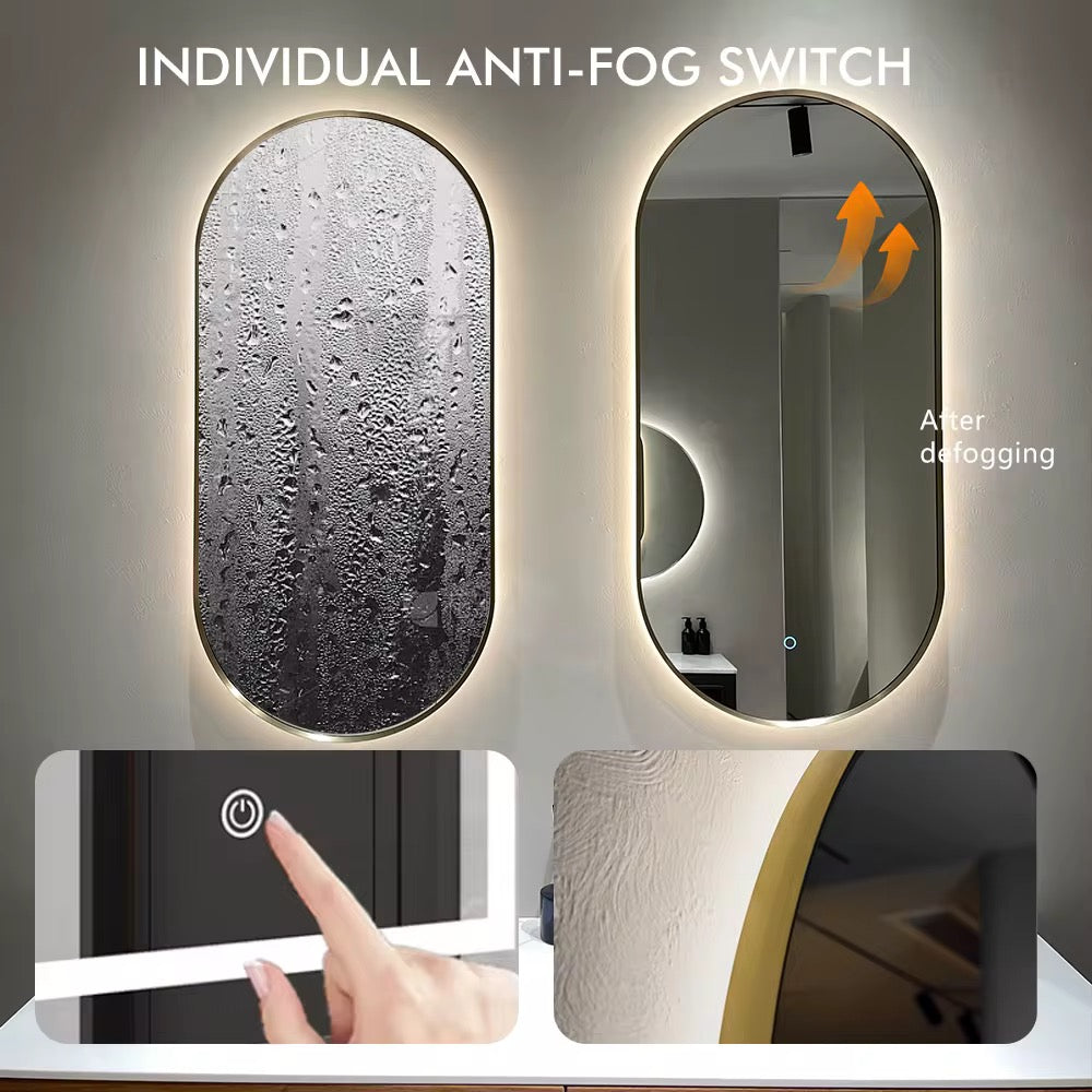 مرآة حائط مضيئة بإطار ذهبي