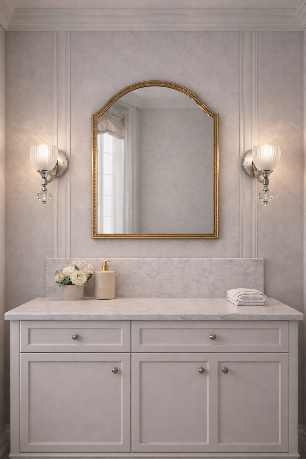 Crystal Arc Silver Sconce