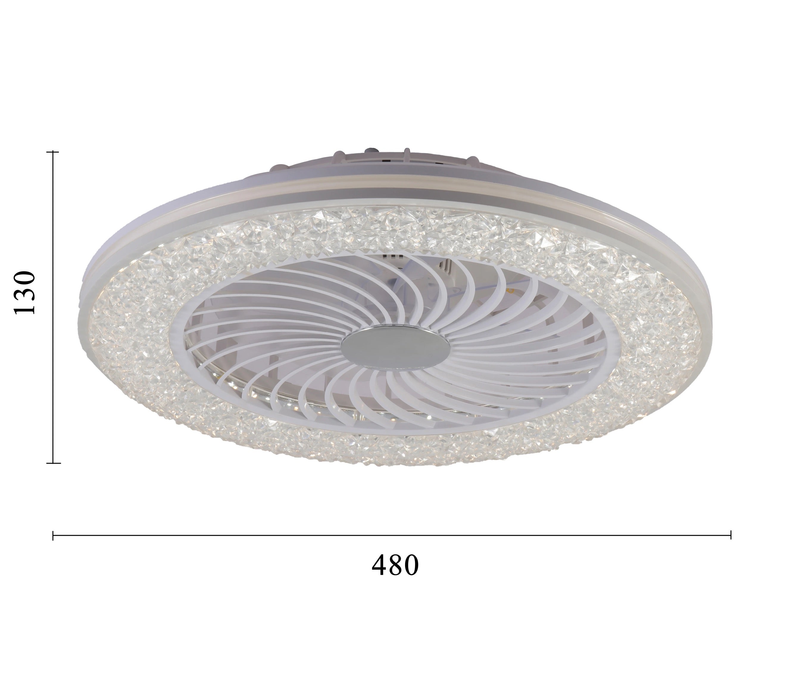 مروحة سقف LED عصرية مع إضاءة كريستالية – تحكم عن بُعد