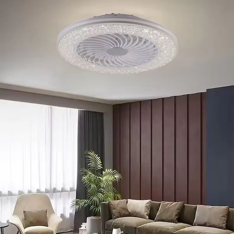 مروحة سقف LED عصرية مع إضاءة كريستالية – تحكم عن بُعد